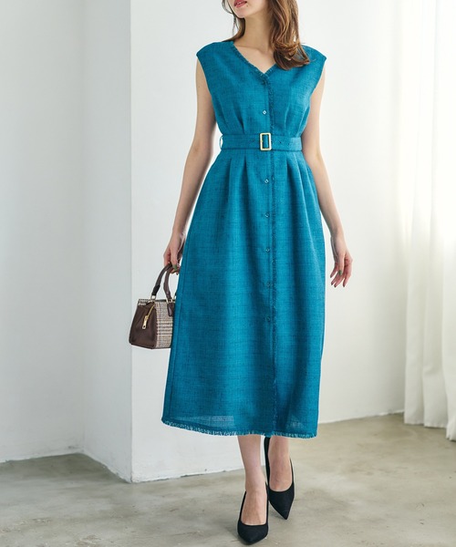 12Twelve Agenda（トゥエルブ　アジェンダ）の「ドライツイードノースリワンピース（ワンピース・レディース・ブラック/グリーン・M）」の4枚目の写真