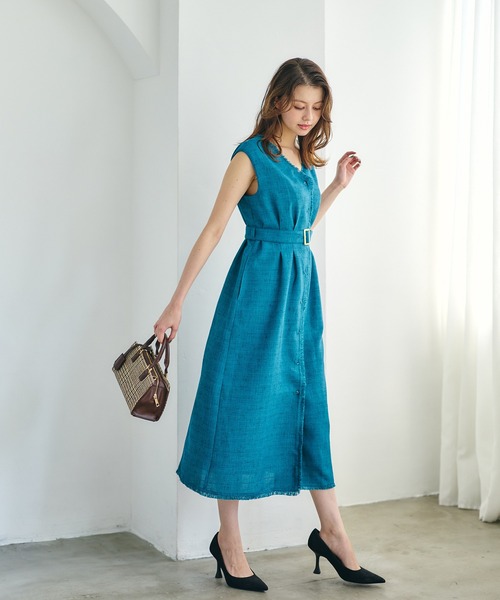 12Twelve Agenda（トゥエルブ　アジェンダ）の「ドライツイードノースリワンピース（ワンピース・レディース・ブラック/グリーン・M）」の5枚目の写真