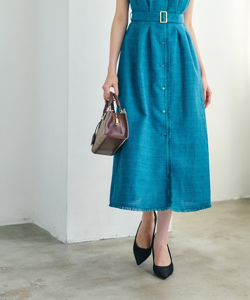 12Twelve Agenda（トゥエルブ　アジェンダ）の「ドライツイードノースリワンピース（ワンピース・レディース・ブラック/グリーン・M）」の9枚目の写真