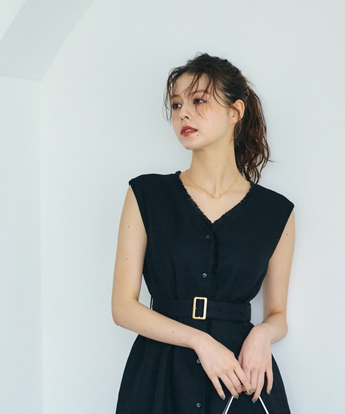 12Twelve Agenda（トゥエルブ　アジェンダ）の「ドライツイードノースリワンピース（ワンピース・レディース・ブラック/グリーン・M）」の13枚目の写真