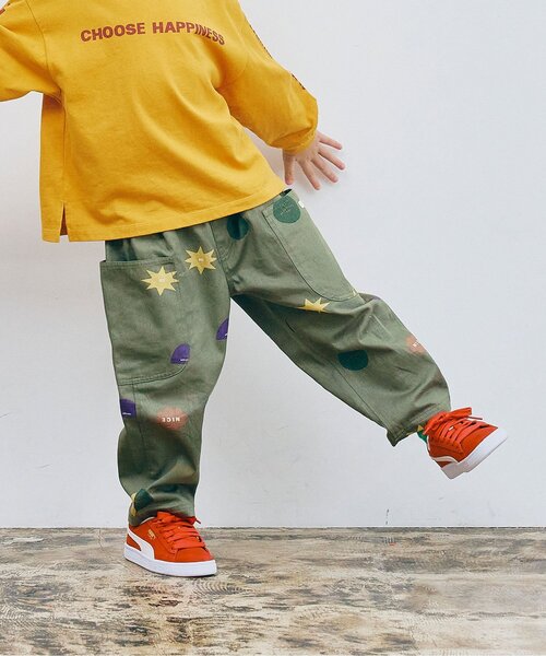 p.premier（ピードットプルミエ）の「【ジュニア対応】総柄ツイルワイドパンツ（その他パンツ・キッズ・ブラック/アイボリー/カーキ/サックスブルー/ブラウン/キャメル/レッド/イエロー・80/90/100/110/120/130/140）」の5枚目の写真