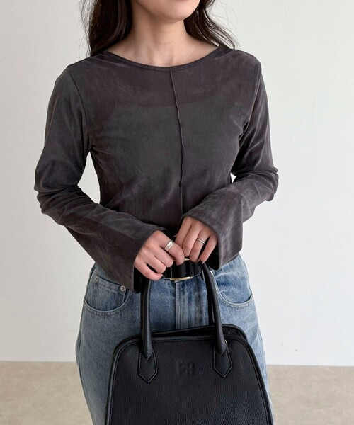 fredy emue（フレディエミュ）の「シアーフロッキーフレアスリーブプルオーバー（Tシャツ/カットソー・レディース・オフホワイト/チャコールグレー/ブラウン・38）」の8枚目の写真