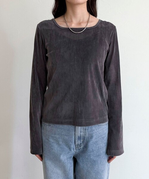 fredy emue（フレディエミュ）の「シアーフロッキーフレアスリーブプルオーバー（Tシャツ/カットソー・レディース・オフホワイト/チャコールグレー/ブラウン・38）」の12枚目の写真