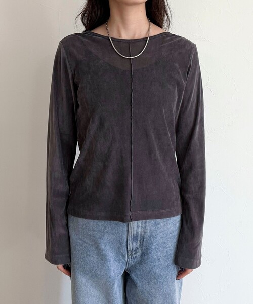 fredy emue（フレディエミュ）の「シアーフロッキーフレアスリーブプルオーバー（Tシャツ/カットソー・レディース・オフホワイト/チャコールグレー/ブラウン・38）」の18枚目の写真