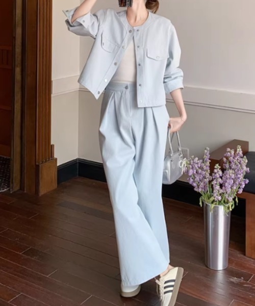 Aelina(エリナ)の「ジャケット+ワイドパンツセットアップ(セットアップ・レディース・ブラック/モカ/ブルー/ベージュ/アッシュ・F)」の13枚目の写真