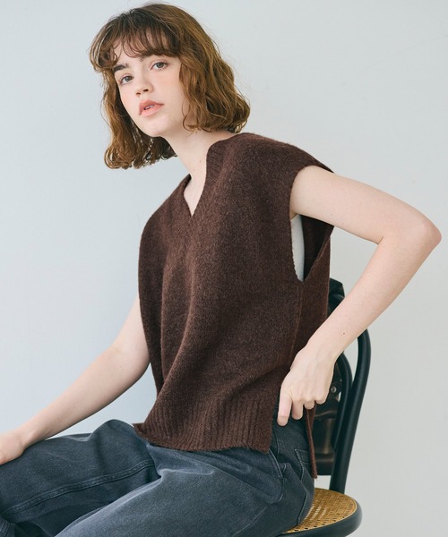 coca(coca)(コカ)の「ヤク風Vネックニットベスト(ベスト・レディース・グレー/ブラウン・M/L)」の14枚目の写真