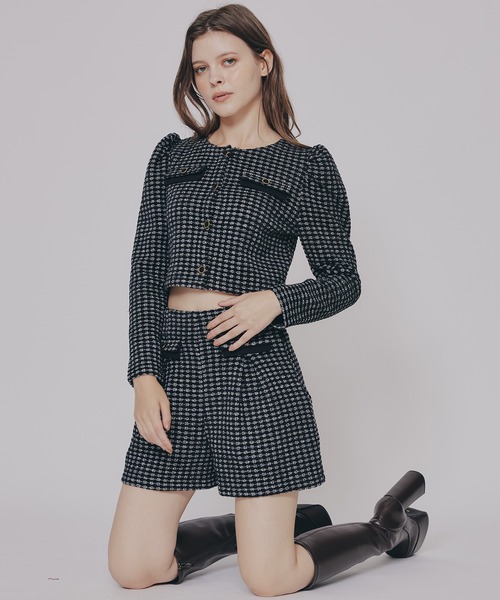 セール】カットツイードジャケット×ショートパンツセットアップ