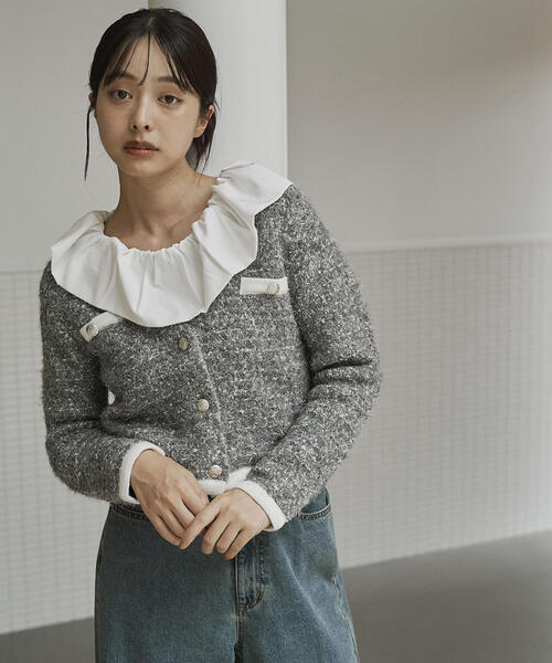 PROPORTION BODY DRESSING（プロポーションボディドレッシング）の「ファンシーツイード風ニットカーディガン / 1215274002（カーディガン/ボレロ・レディース・オフホワイト/ブルー/グレー・FREE）」の9枚目の写真