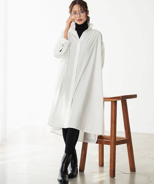 ELFRANK(エルフランク)の「バックスリット ロングシャツ チュニック シャツワンピース【洗える】(シャツ/ブラウス・レディース・オフホワイト・FREE)」の2枚目の写真