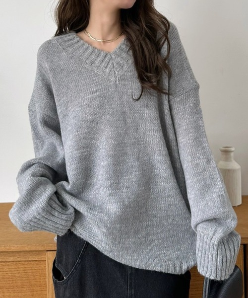 セール】【Eclat one】ゆったりシルエット ドロップショルダー Vネック