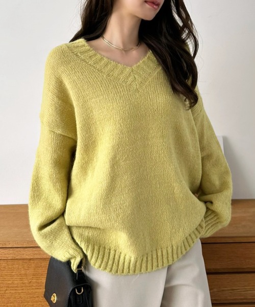 Eclat one(エクラワン)の「【Eclat one】ゆったりシルエット ドロップショルダー Vネック ニット(ニット/セーター・レディース・アイボリー/イエロー/グレー・FREE)」の9枚目の写真
