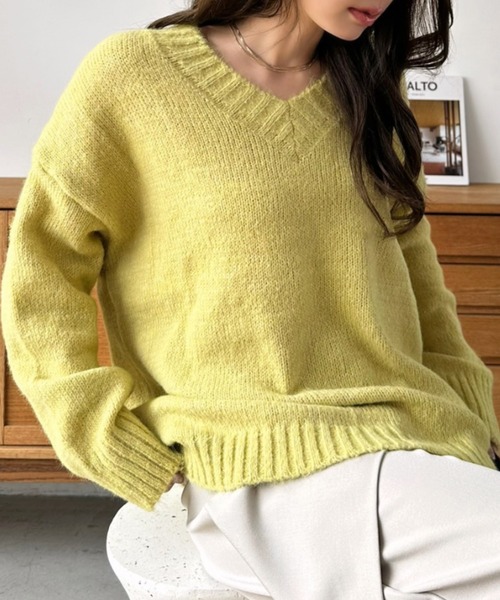 Eclat one(エクラワン)の「【Eclat one】ゆったりシルエット ドロップショルダー Vネック ニット(ニット/セーター・レディース・アイボリー/イエロー/グレー・FREE)」の19枚目の写真