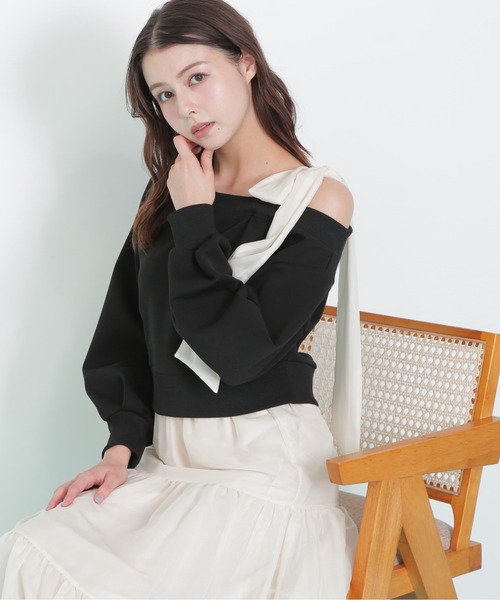 JILL by JILL STUART(ジルバイジルスチュアート)の「◇肩リボンスウェットセットアップ(ワンピース・レディース・グレー/ブラック・FREE)」の10枚目の写真