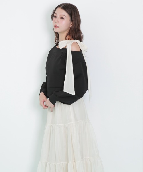 JILL by JILL STUART(ジルバイジルスチュアート)の「◇肩リボンスウェットセットアップ(ワンピース・レディース・グレー/ブラック・FREE)」の12枚目の写真