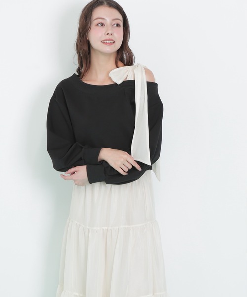 JILL by JILL STUART(ジルバイジルスチュアート)の「◇肩リボンスウェットセットアップ(ワンピース・レディース・グレー/ブラック・FREE)」の11枚目の写真