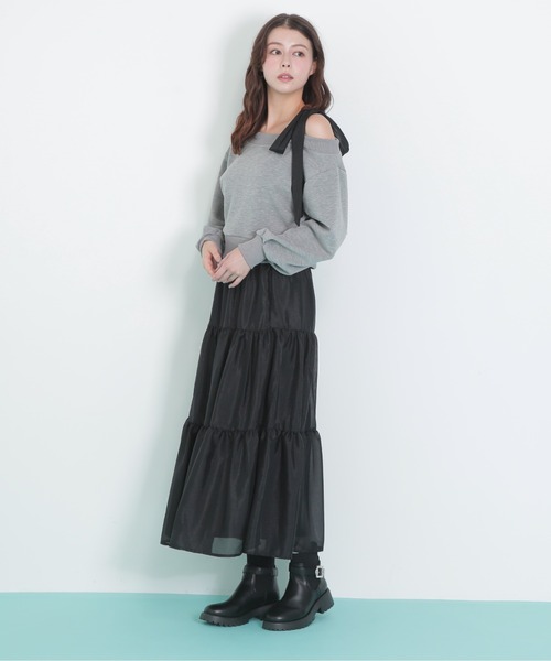 JILL by JILL STUART(ジルバイジルスチュアート)の「◇肩リボンスウェットセットアップ(ワンピース・レディース・グレー/ブラック・FREE)」の17枚目の写真