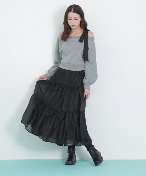 JILL by JILL STUART(ジルバイジルスチュアート)の「◇肩リボンスウェットセットアップ(ワンピース・レディース・グレー/ブラック・FREE)」の16枚目の写真