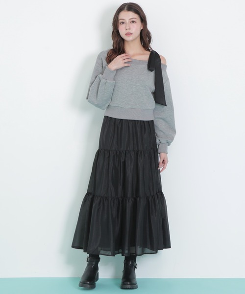 JILL by JILL STUART(ジルバイジルスチュアート)の「◇肩リボンスウェットセットアップ(ワンピース・レディース・グレー/ブラック・FREE)」の8枚目の写真