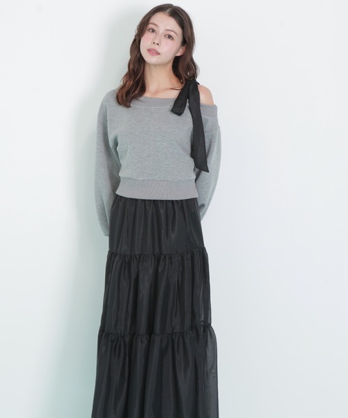 JILL by JILL STUART(ジルバイジルスチュアート)の「◇肩リボンスウェットセットアップ(ワンピース・レディース・グレー/ブラック・FREE)」の9枚目の写真