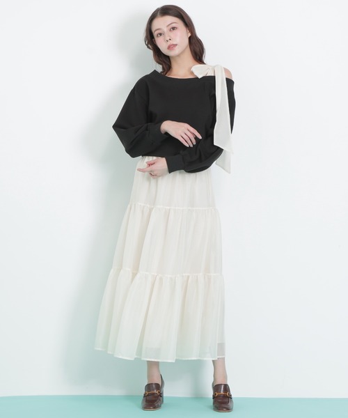 JILL by JILL STUART(ジルバイジルスチュアート)の「◇肩リボンスウェットセットアップ(ワンピース・レディース・グレー/ブラック・FREE)」の5枚目の写真