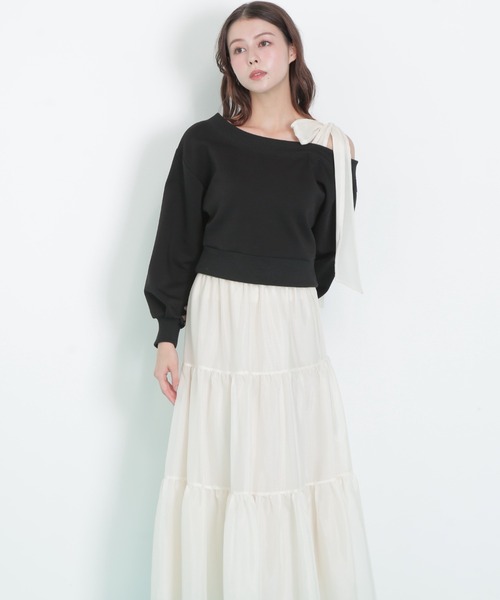 JILL by JILL STUART(ジルバイジルスチュアート)の「◇肩リボンスウェットセットアップ(ワンピース・レディース・グレー/ブラック・FREE)」の6枚目の写真