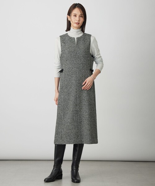 ウールシルク ハウンドトゥース ジャンパースカート（スカート）｜J