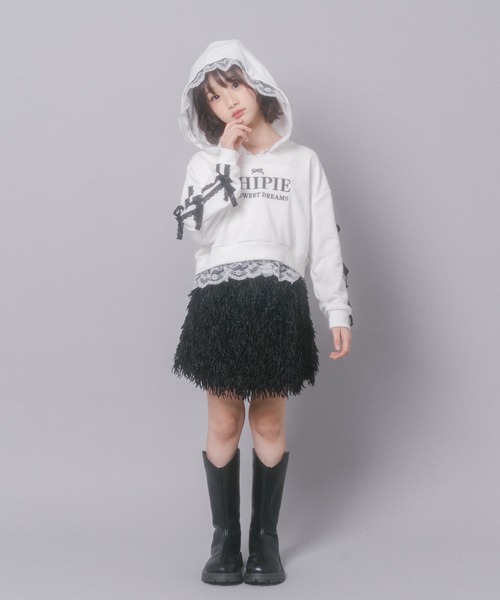 URBAN CHERRY(アーバンチェリー)の「【CHIPIE/シピ】レースリボンラインフーディー(スウェット・キッズ・ホワイト/ブラック/グレー・140cm/130cm/120cm/110cm/150cm)」の14枚目の写真