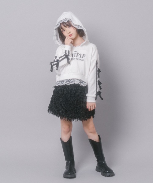 URBAN CHERRY(アーバンチェリー)の「【CHIPIE/シピ】レースリボンラインフーディー(スウェット・キッズ・ホワイト/ブラック/グレー・140cm/130cm/120cm/110cm/150cm)」の13枚目の写真