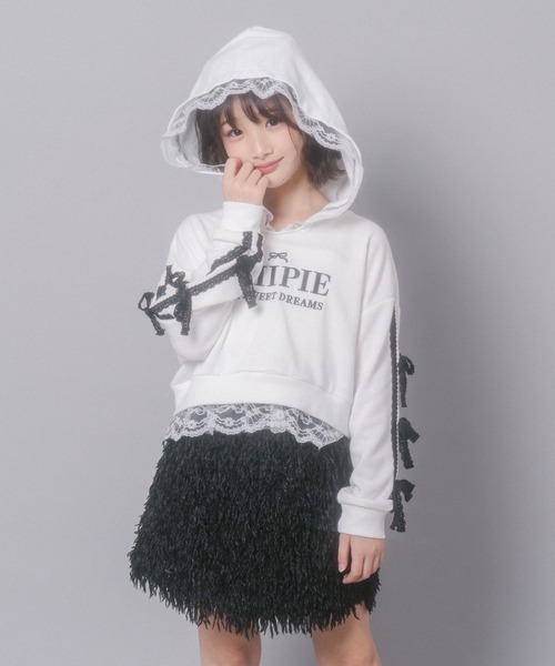 URBAN CHERRY(アーバンチェリー)の「【CHIPIE/シピ】レースリボンラインフーディー(スウェット・キッズ・ホワイト/ブラック/グレー・140cm/130cm/120cm/110cm/150cm)」の12枚目の写真
