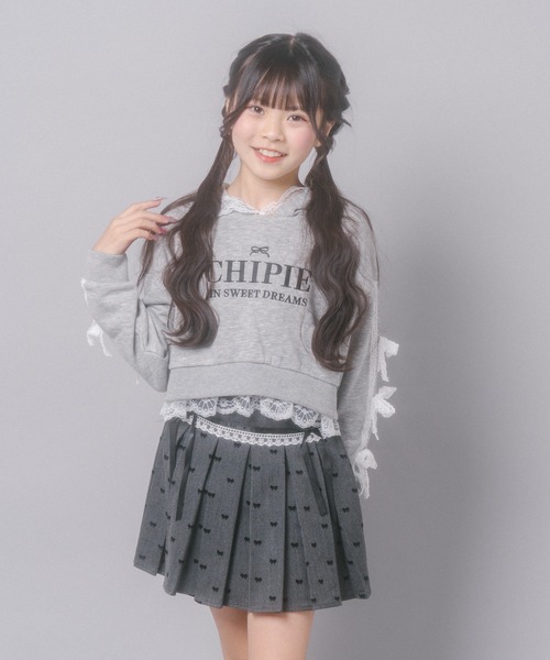URBAN CHERRY(アーバンチェリー)の「【CHIPIE/シピ】レースリボンラインフーディー(スウェット・キッズ・ホワイト/ブラック/グレー・140cm/130cm/120cm/110cm/150cm)」の15枚目の写真