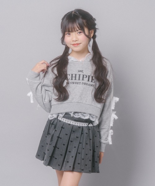 URBAN CHERRY(アーバンチェリー)の「【CHIPIE/シピ】レースリボンラインフーディー(スウェット・キッズ・ホワイト/ブラック/グレー・140cm/130cm/120cm/110cm/150cm)」の16枚目の写真