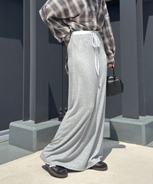 ISOOK（アイスー）の「【ISOOK / アイスー】ダブルウエストルーズスカート / マキシスカート フルレングス ロング丈 ルーズ ストレート ウエスト紐 リボン 配色 ウエスト切り替え グレー ブラック 黒 無地 ZOZOTOWN限定（スカート・レディース）」