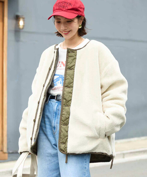 フリークスストアリバーシブル ボアジャケット キルディングジャケット 黒　送 フリークスストア リバーシブルボアハーフコート キルティング