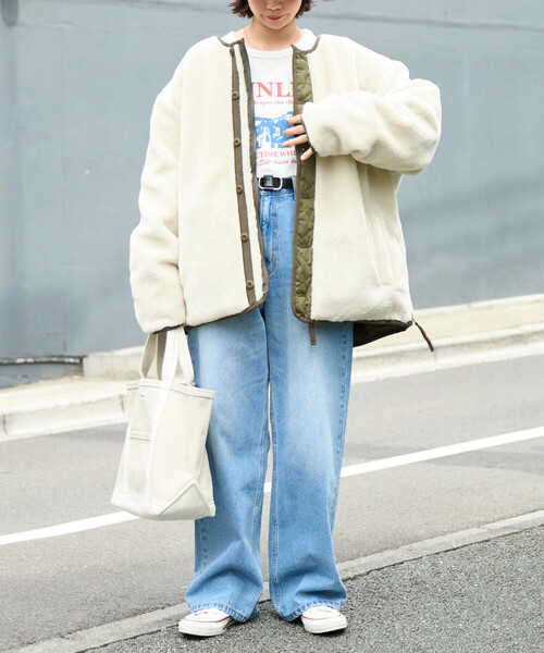 FREAK'S STORE（フリークスストア）の「限定展開 TAION × FREAK'S STORE/タイオン 別注 リバーシブル ボア キルティング ノーカラーダウン（ダウンジャケット/コート・レディース・オリーブ/ブラック/ベージュ・ﾌﾘ-）」の10枚目の写真