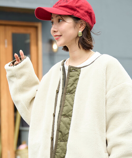 FREAK'S STORE（フリークスストア）の「限定展開 TAION × FREAK'S STORE/タイオン 別注 リバーシブル ボア キルティング ノーカラーダウン（ダウンジャケット/コート・レディース・オリーブ/ブラック/ベージュ・ﾌﾘ-）」の11枚目の写真