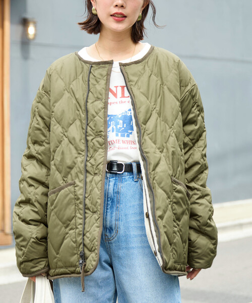 FREAK'S STORE（フリークスストア）の「限定展開 TAION × FREAK'S STORE/タイオン 別注 リバーシブル ボア キルティング ノーカラーダウン（ダウンジャケット/コート・レディース・オリーブ/ブラック/ベージュ・ﾌﾘ-）」の14枚目の写真