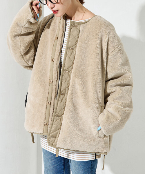 FREAK'S STORE（フリークスストア）の「限定展開 TAION × FREAK'S STORE/タイオン 別注 リバーシブル ボア キルティング ノーカラーダウン（ダウンジャケット/コート・レディース・オリーブ/ブラック/ベージュ・ﾌﾘ-）」の18枚目の写真