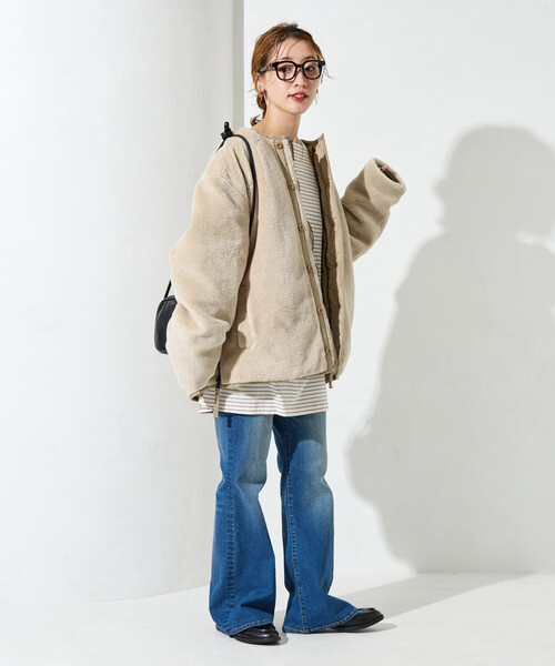 FREAK'S STORE（フリークスストア）の「限定展開 TAION × FREAK'S STORE/タイオン 別注 リバーシブル ボア キルティング ノーカラーダウン（ダウンジャケット/コート・レディース・オリーブ/ブラック/ベージュ・ﾌﾘ-）」の22枚目の写真