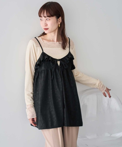 earth music&ecology(アースミュージックアンドエコロジー)の「【2025AW】フェイクレザーキャミチュニック(チュニック・レディース・ブラック/ブラウン・FREE)」の9枚目の写真