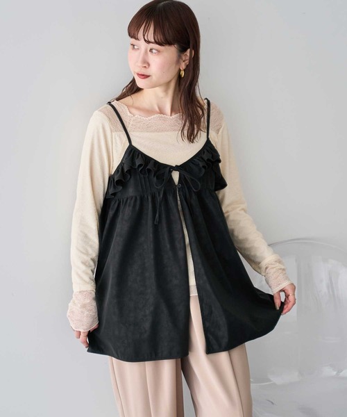 earth music&ecology(アースミュージックアンドエコロジー)の「【2025AW】フェイクレザーキャミチュニック(チュニック・レディース・ブラック/ブラウン・FREE)」の8枚目の写真