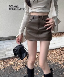 PU ハイウエスト ミニスカート