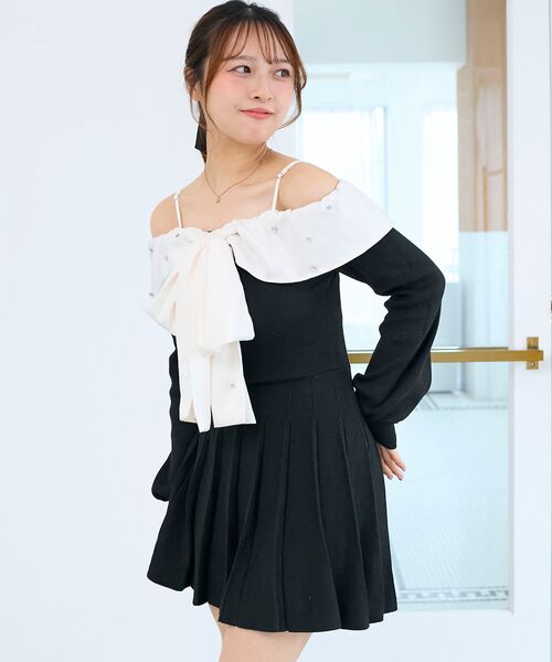 MAJESTIC LEGON(マジェスティックレゴン)の「フロントビッグリボンニットミニワンピ(ワンピース・レディース・ブラック/ピンクベージュ/アイボリー・MEDIUM)」の10枚目の写真
