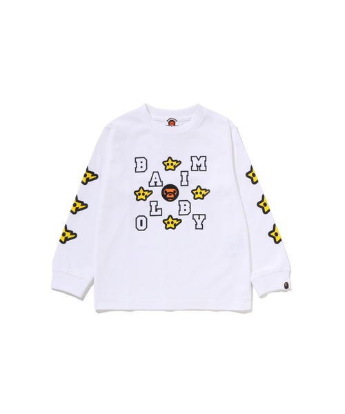 A BATHING APE(アベイシングエイプ)の「MILOGRAM STA LS TEE(Tシャツ/カットソー・キッズ・ホワイト/ブルー・130/120/110/140/100/90)」の1枚目の写真