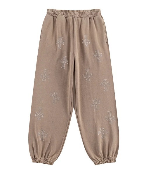 UNKNOWN LONDON(アンノウン・ロンドン)の「A'GEM/9 × .kom 『UNKNOWN LONDON/アンノウン ロンドン』 Outline Cross Rhinestone Sweat Pants/アウトラインクロス ラインストーン スウェットパンツ(スウェットパンツ・メンズ・ブラック/レッド/ベージュ・S/M)」の3枚目の写真