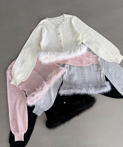 MAJESTIC LEGON(マジェスティックレゴン)の「ヘムフェイクファーケーブルカーデ(カーディガン/ボレロ・レディース・ライトグレー/ブラック/オフホワイト/ピンク・MEDIUM)」の5枚目の写真