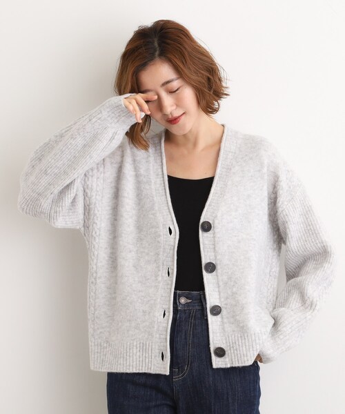 セール】ケーブルアクセント Vネックカーディガン（カーディガン