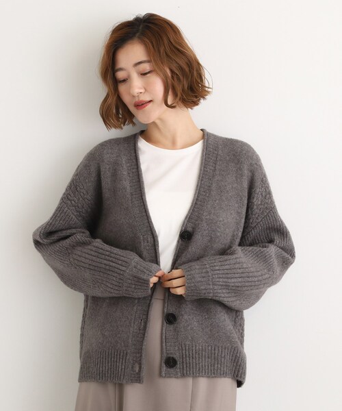 セール】ケーブルアクセント Vネックカーディガン（カーディガン
