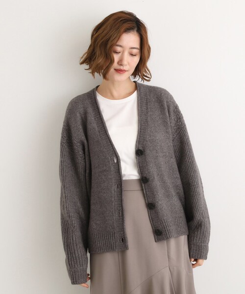 セール】ケーブルアクセント Vネックカーディガン（カーディガン