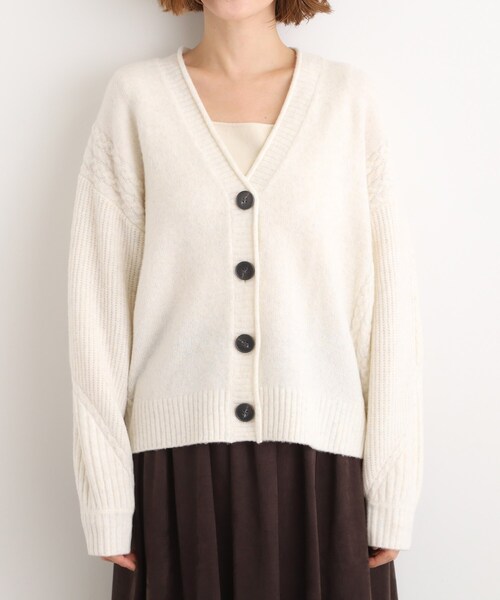 セール】ケーブルアクセント Vネックカーディガン（カーディガン