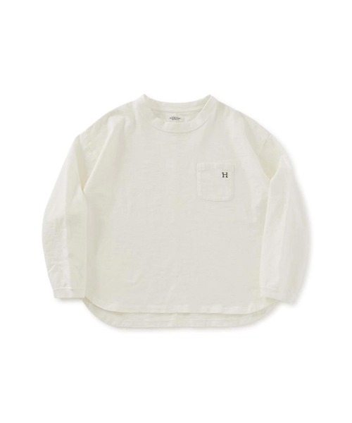 WWスラブテンジク Hエンブロイダリーポケット ラウンドヘム ロングスリーブTシャツ